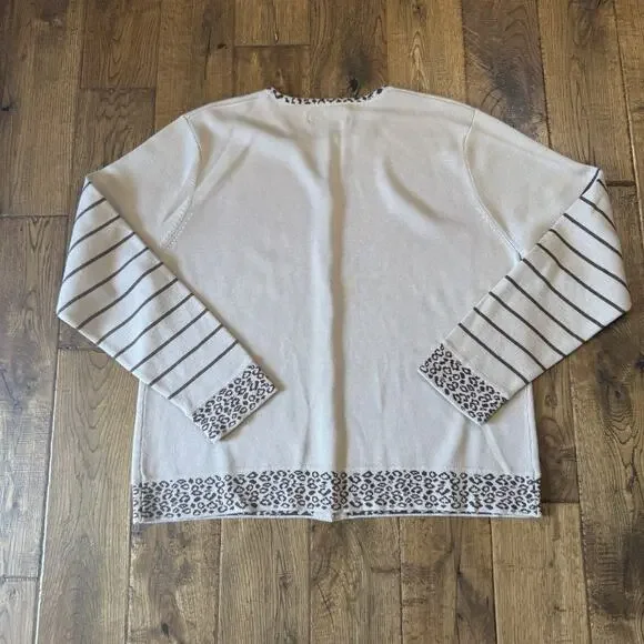 VTG 90s Goodclothes 3 pc Cardigan And Tank Cream Brown Leopard Stripe Set Sz XL - Picture 6 of 14